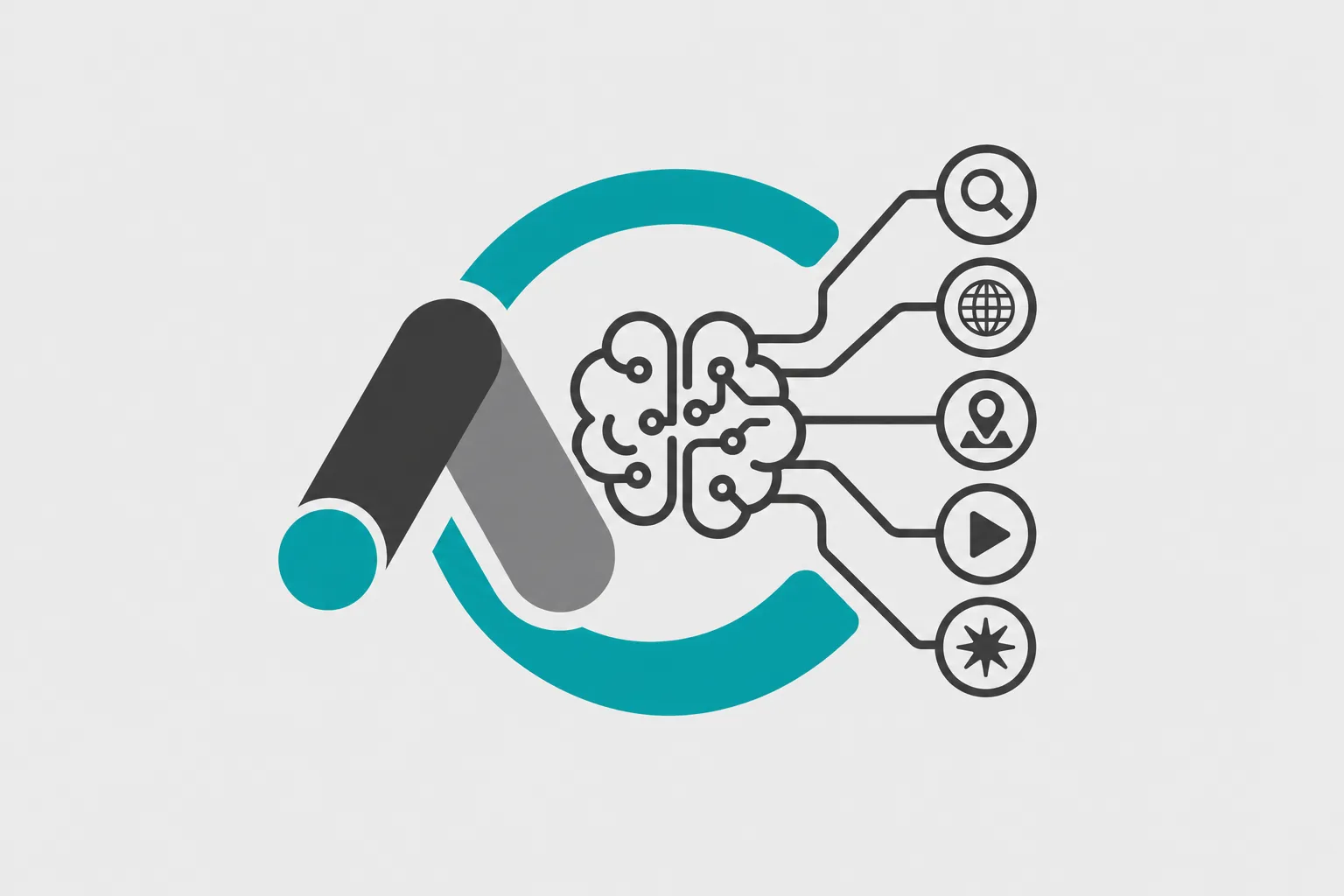 A search bar icon with a small AI spark mark, teal accent, centered alone on a plain grey background