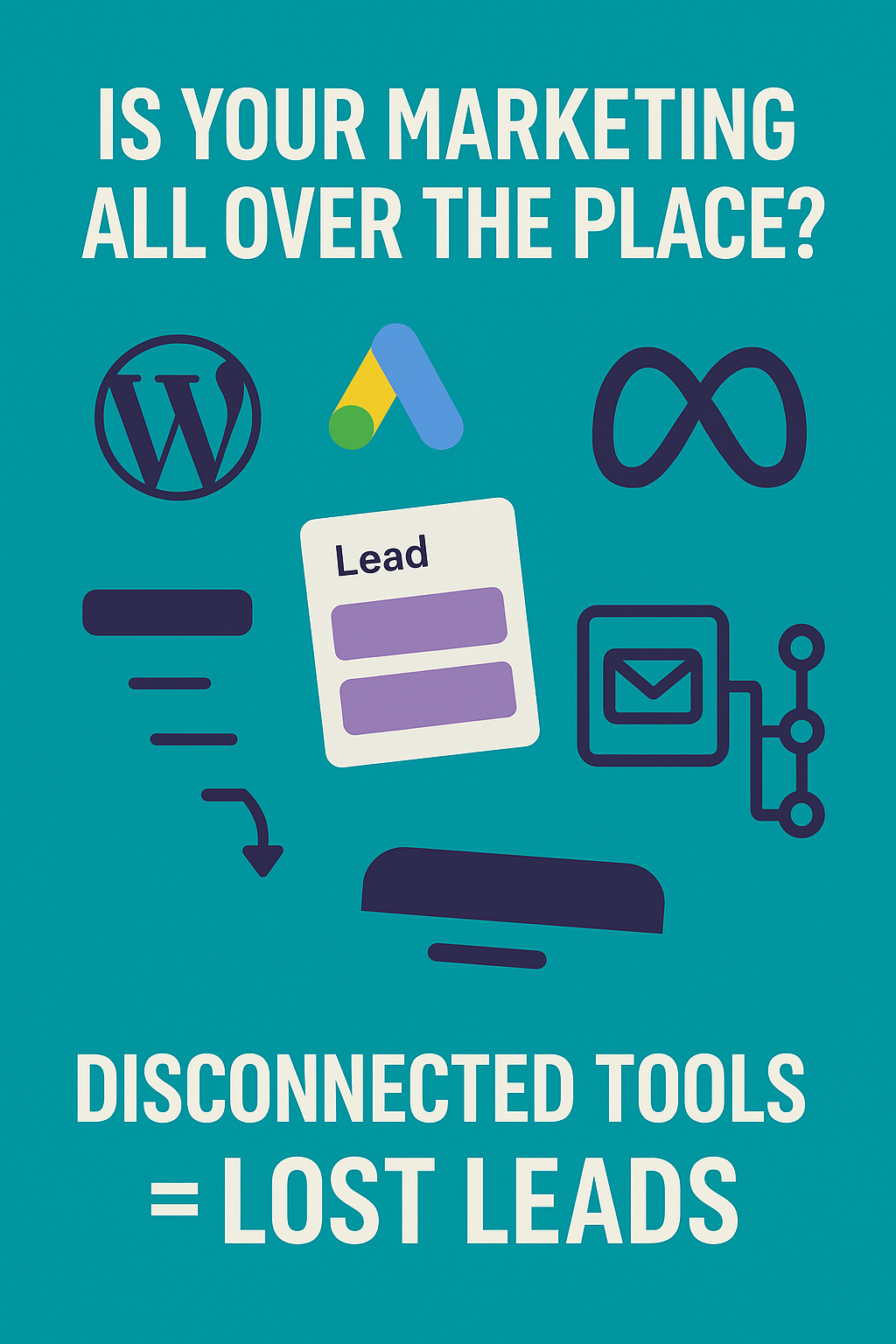 leads falling all over the place from disconnected tools like wordpress meta google and email