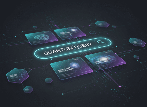 Futuristic AI-enhanced search interface visualizing generative engine optimization.